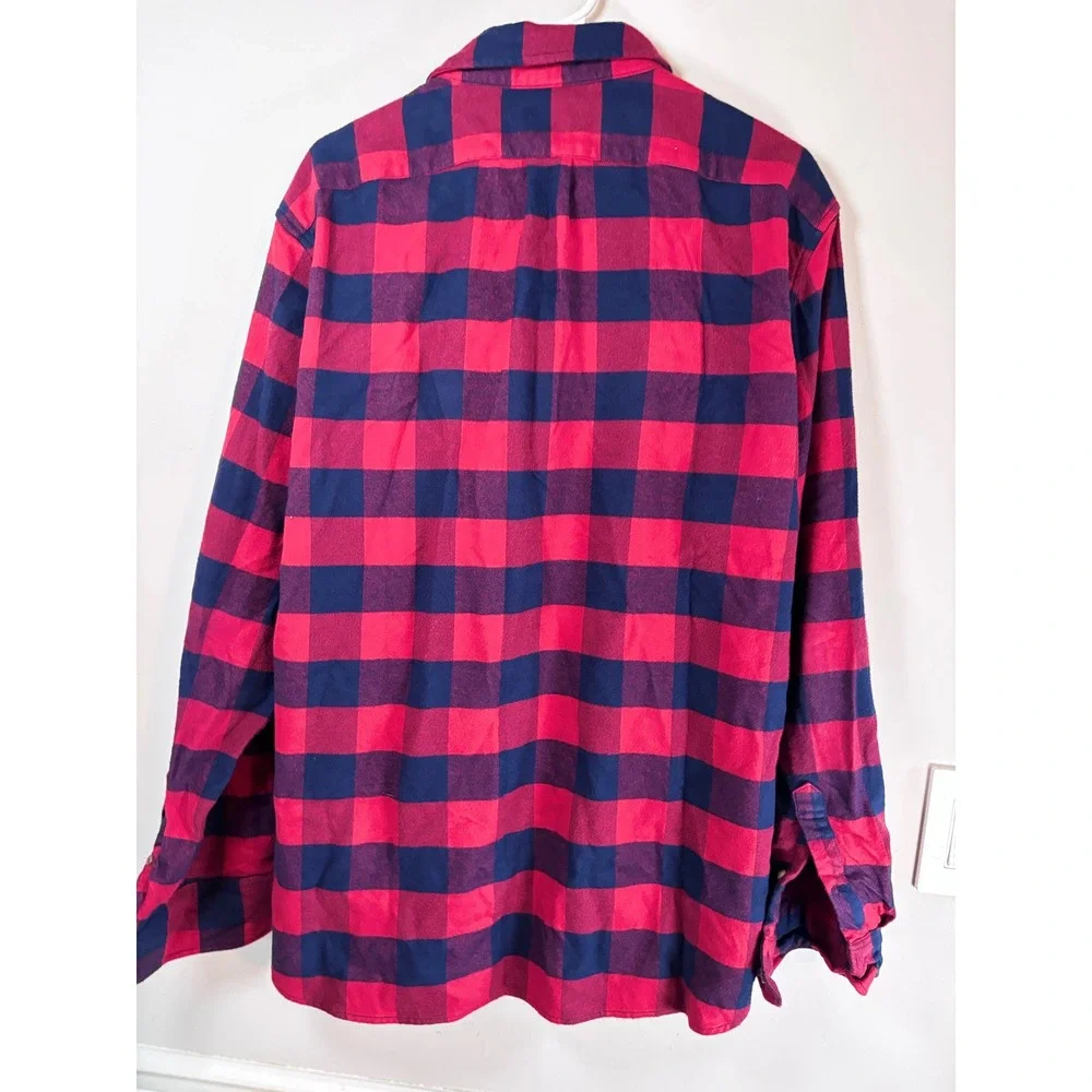 J.Crew Mens XL Slim Fit Buffalo Check Flannel Shirt Red Navy Blue K4008
